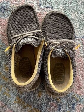 Hey Dude Kids Brown Knit Slip-On Sneakers with Yellow Accents